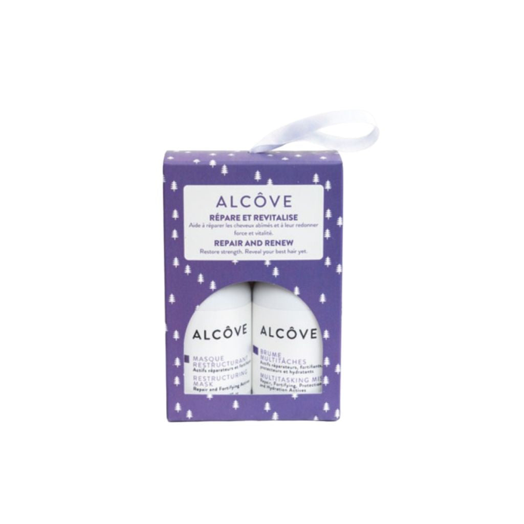 Alcôve Curl Holiday Kit — 4-piece curl care gift set with teal cosmetic bag