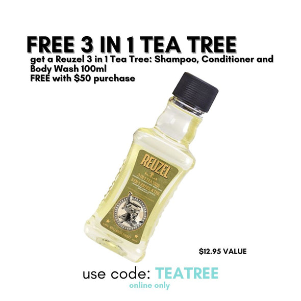 Reuzel 3 in 1 Tea Tree: Shampoo, Conditioner and Body Wash 100ml
