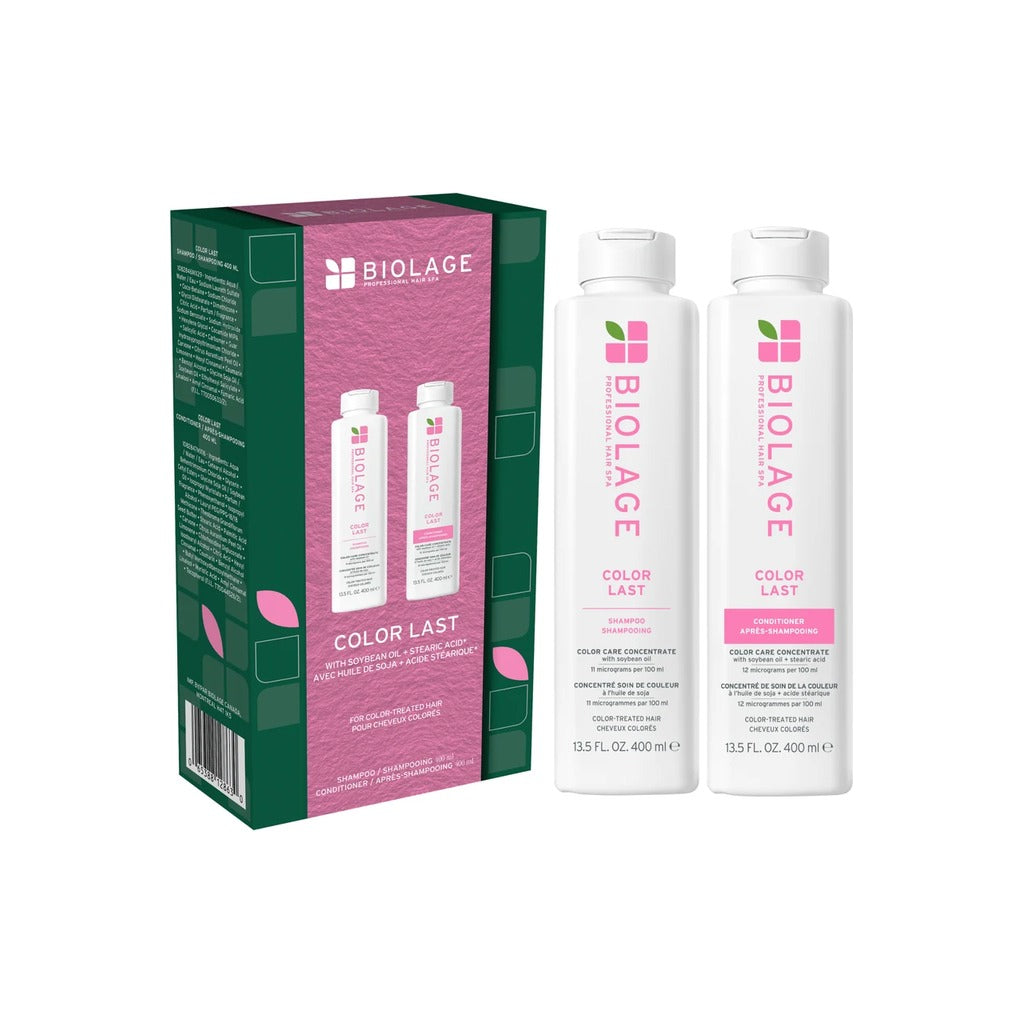 Biolage Colorlast Holiday Set with colour-protecting shampoo and conditioner in pink gift box