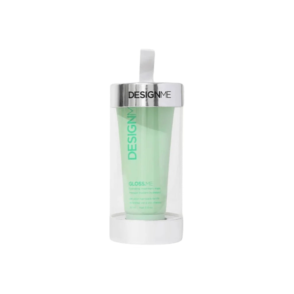 DESIGNME Gloss.Me Hydrating Treatment Mask travel size in a clear hanging holiday ornament tube