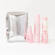 DESIGNME Puff.Me Mini Holiday Set with travel-size shampoo, conditioner, mousse and sea salt spray with silver bag