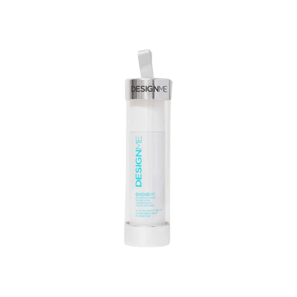 DESIGNME Quickie.Me Dry Shampoo for light tones, travel size, in a clear hanging holiday ornament tube