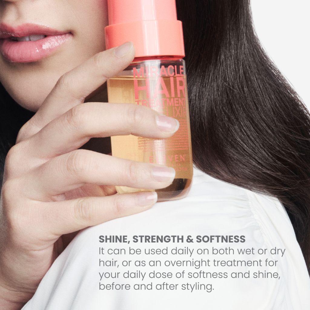 ELEVEN Australia Miracle Hair Oil Elixir used as overnight hair repair treatment for soft, smooth, shiny hair