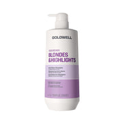 Goldwell Blondes & Highlights Anti-Dandruff Shampoo in a 16 oz white pump bottle with purple and black text, set against a plain white background.