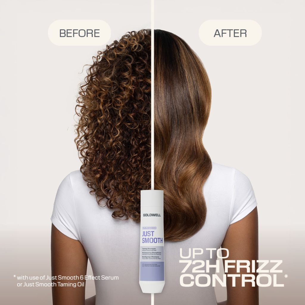 Goldwell Dualsenses Just Smooth Taming Shampoo 300ml Before and After Curly Hair - Zennkai