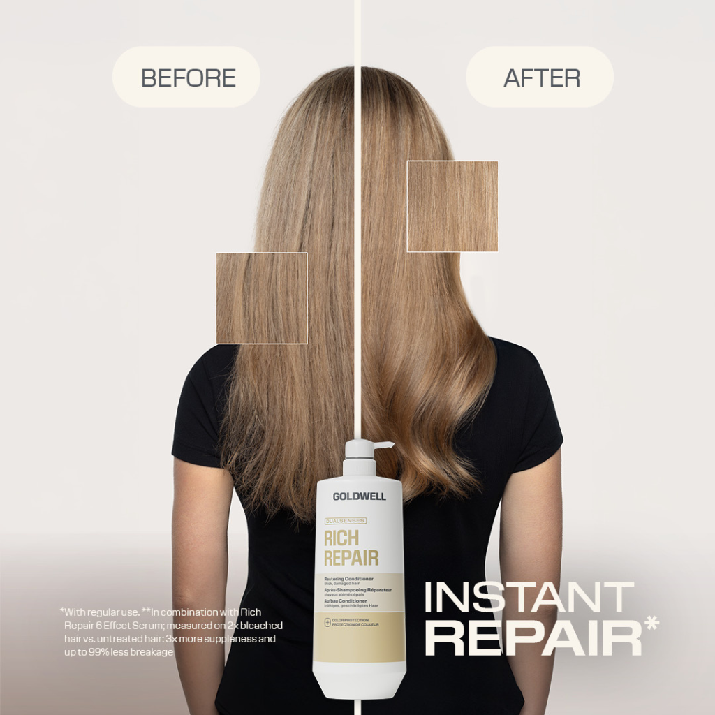 Goldwell Rich Repair Restoring Conditioner 1L Before and After Long Hair - Zennkai
