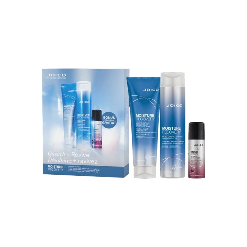 Joico Moisture Recovery Holiday Set with moisturizing shampoo, conditioner and bonus Hold Hero hairspray in gift box