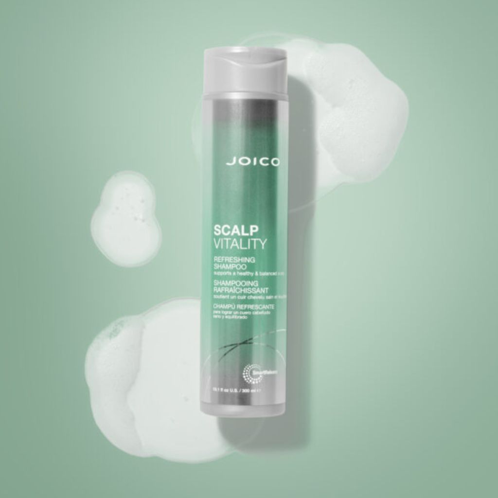 Joico Scalp Vitality Shampoo benefits: rebalances scalp microbiome, reduces itchiness, removes flakes, SLS-free