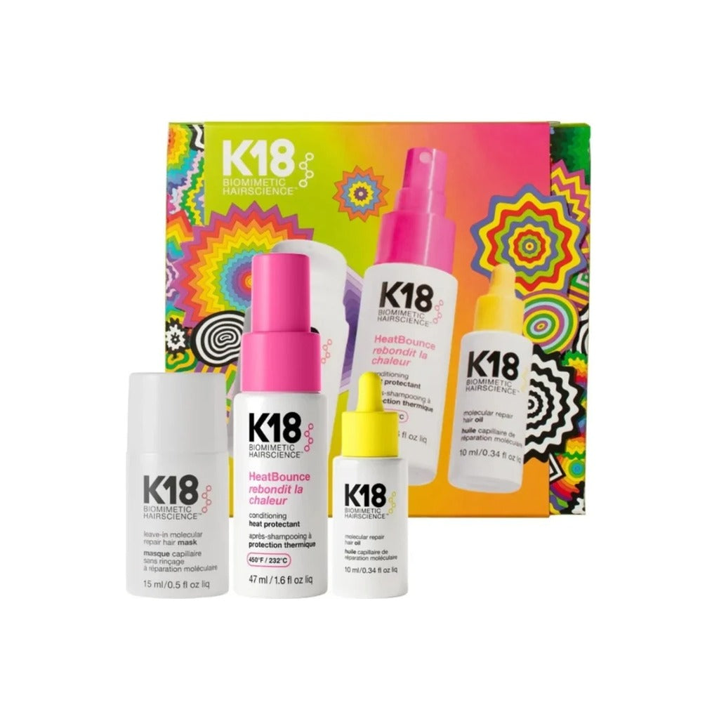 K18 Style Without Limits Holiday Set with leave-in repair mask, HeatBounce heat protectant and repair hair oil