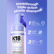 K18 TripleBright foam shampoo dispensing from pump bottle showing lightweight foam texture