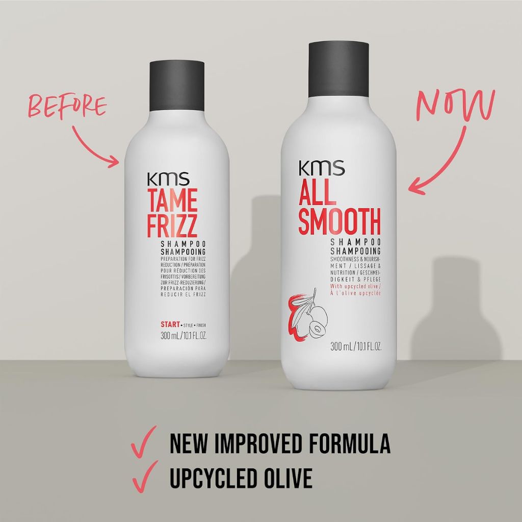 KMS All Smooth Shampoo 750ml for Frizzy Hair Old vs New Packaging - Zennkai