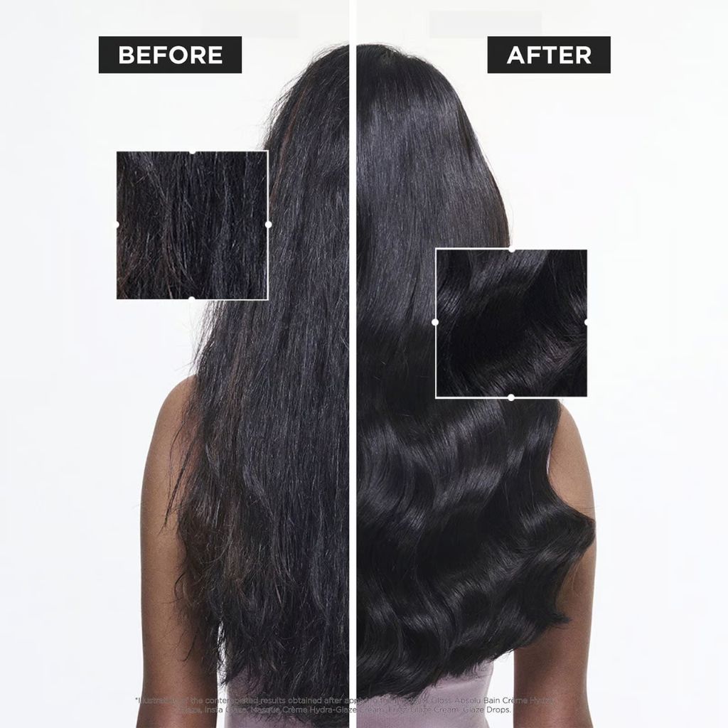 Kerastase Gloss Absolu Frizz-Glaze Cream Anti-Frizz Styling Cream before and after Zennkai Canada