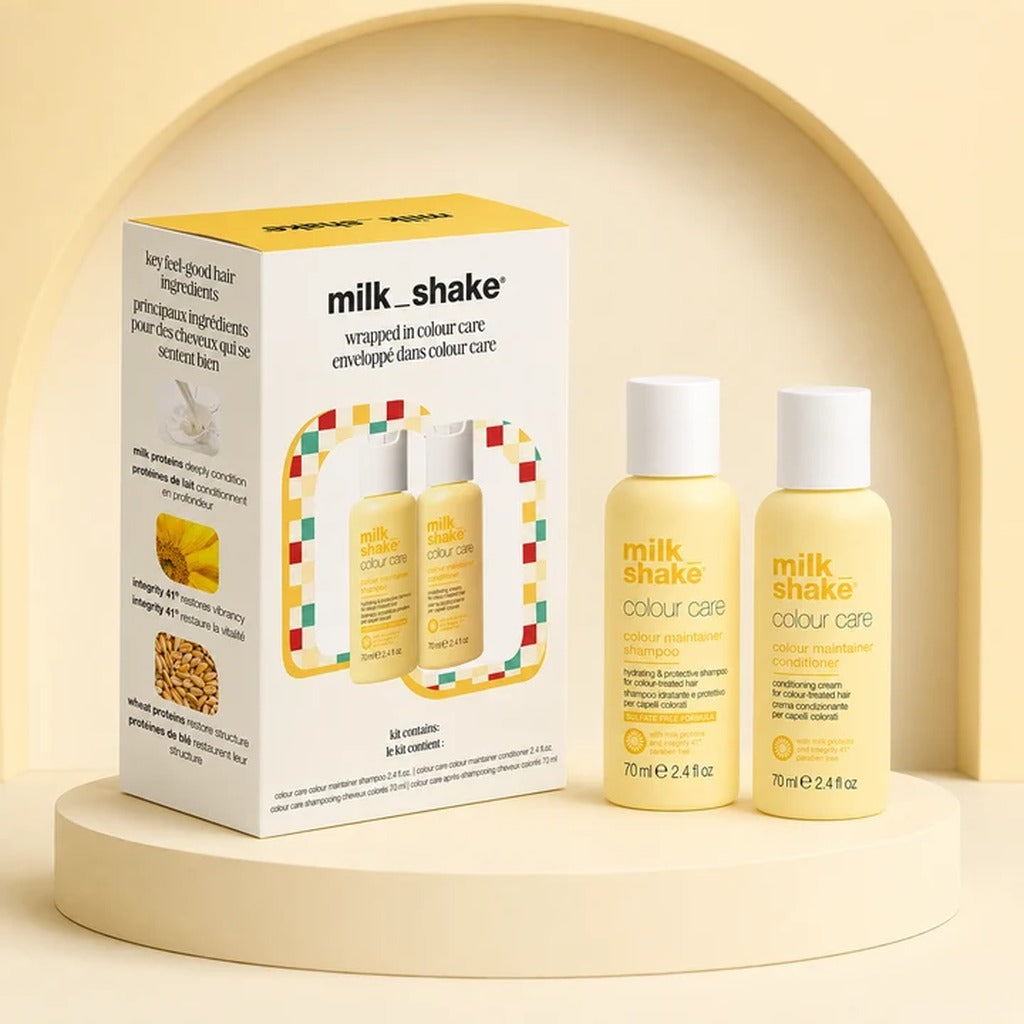 Milkshake Colour Care Mini Holiday Set with travel-size colour shampoo and conditioner in gift box