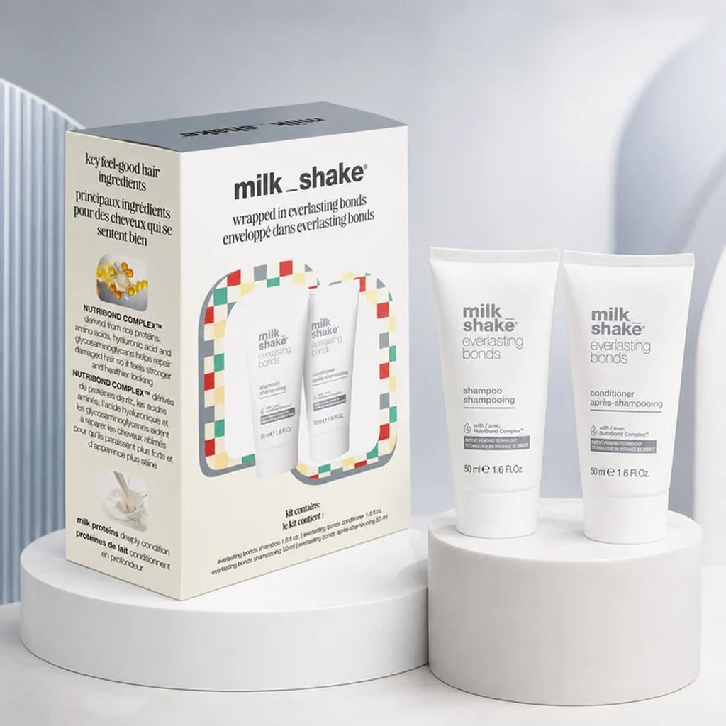 Milkshake Everlasting Bonds Mini Holiday Set with travel-size bond repair shampoo and conditioner