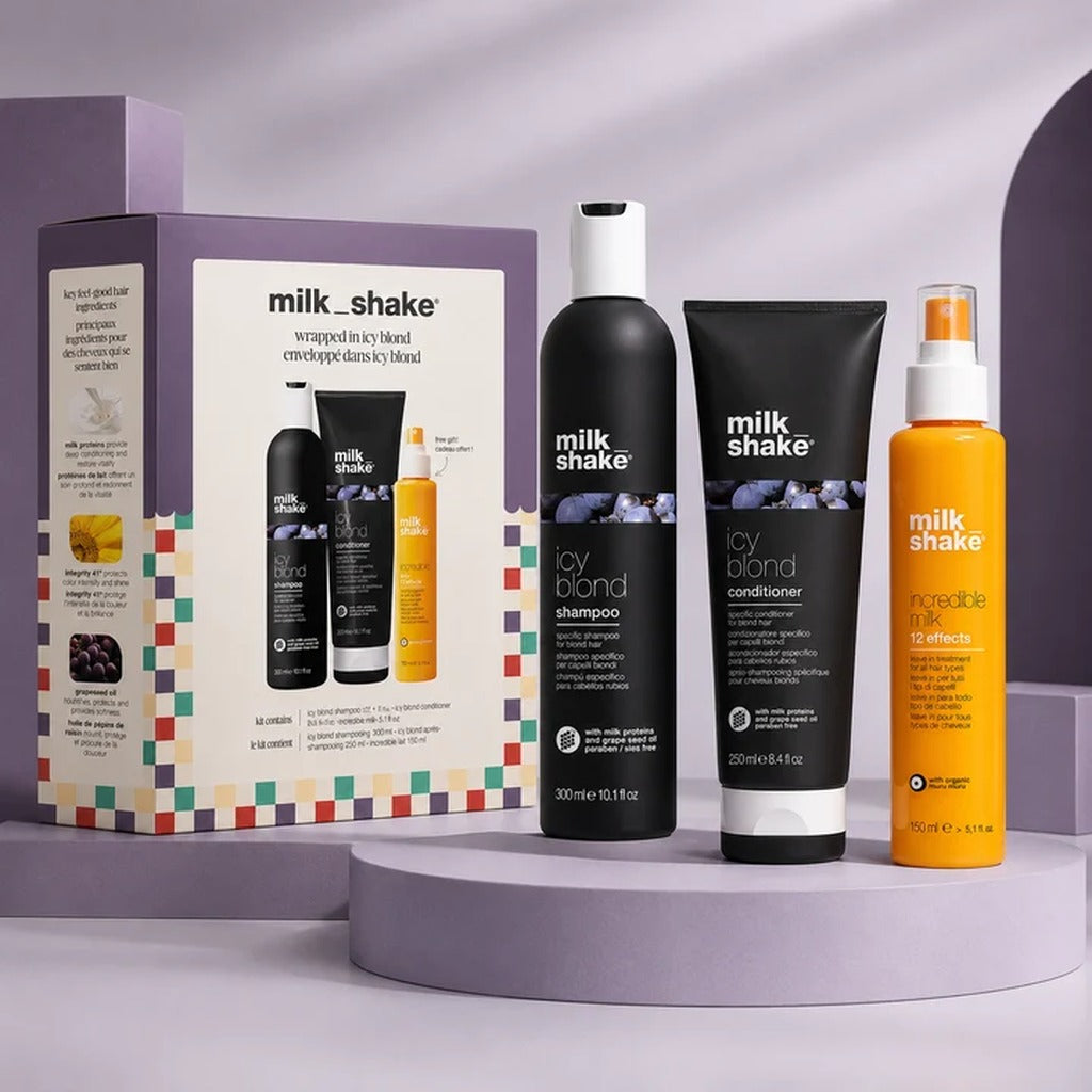 Milkshake Icy Blond Holiday Set with toning shampoo, conditioner and Incredible Milk leave-in in gift box