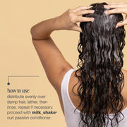 How to use milk_shake Curl Passion Shampoo — apply to damp hair, lather, rinse, follow with conditioner