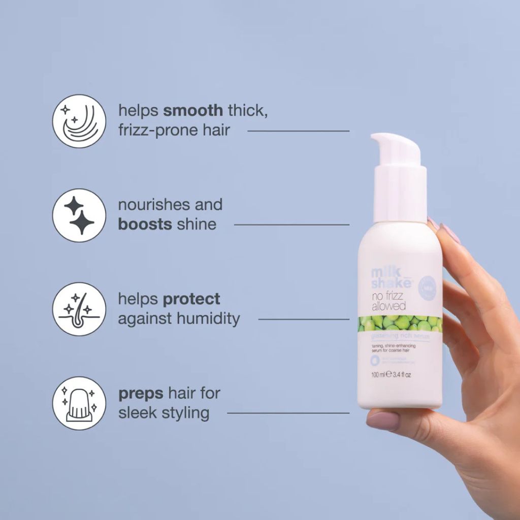 Milkshake No Frizz Allowed Glistening Rich Serum for Frizzy Coarse, Thick Hair Features and Benefits - Zennkai