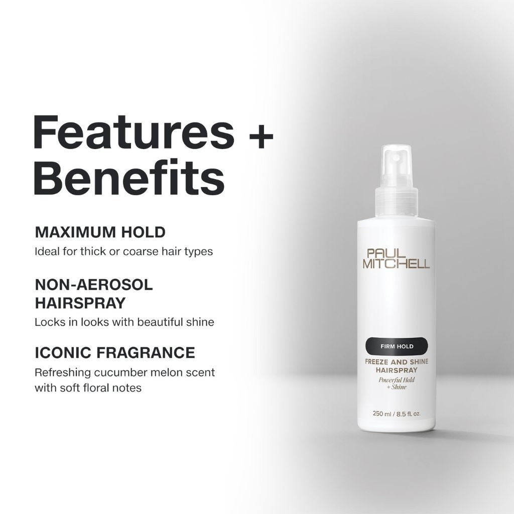 Paul Mitchell Firm Hold Freeze and Shine Non-Aerosol Hairspray 250ml Features & Benefits - Zennkai