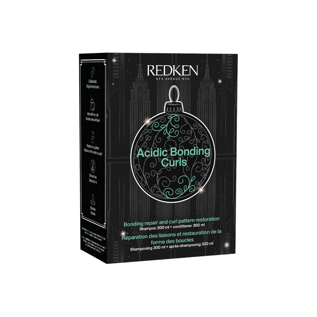 Redken Acidic Bonding Curls Holiday Set with shampoo and conditioner in black holiday gift box
