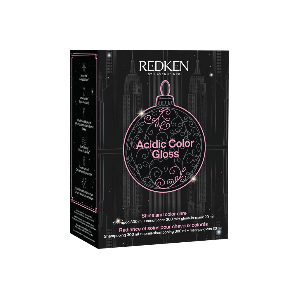 Redken Acidic Color Gloss Holiday Set with shampoo, conditioner and free treatment in black holiday gift box