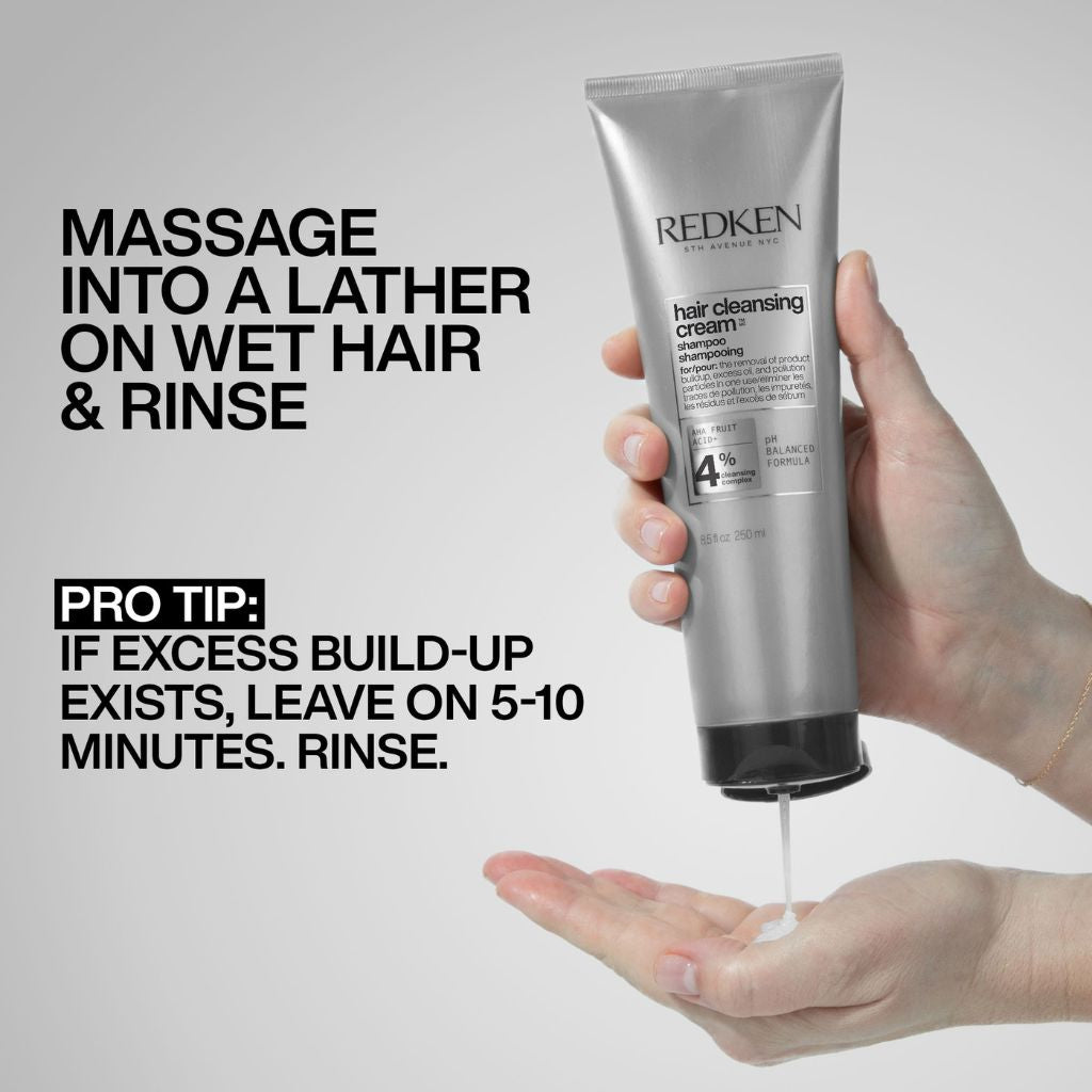 Redken Hair Cleansing Creme Shampoo label showing key ingredients and directions