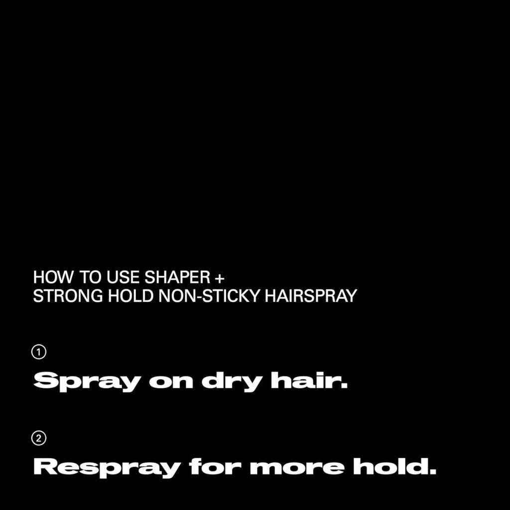 How to use Sebastian Shaper Plus+ hairspray — hold can 10 to 12 inches from hair and spray before and after blow drying for strong flexible hold