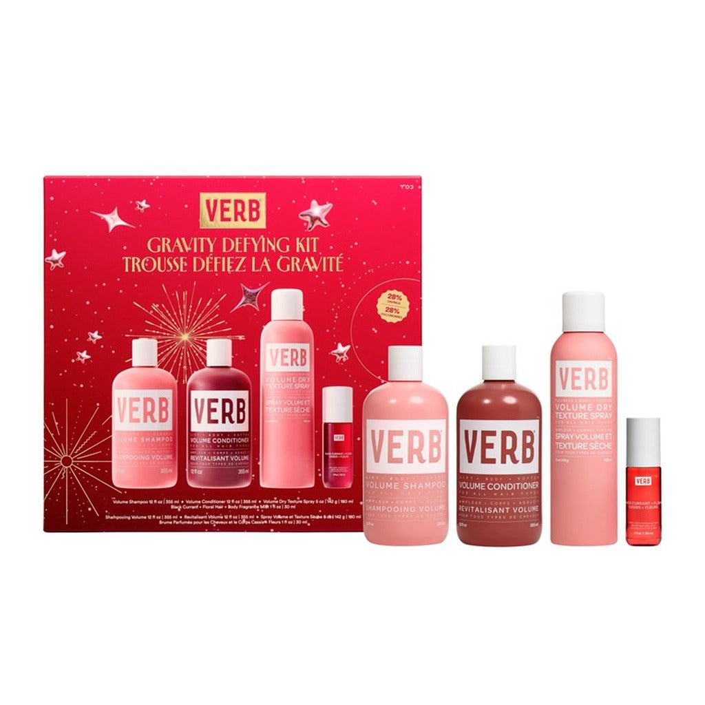 VERB Gravity Defying Holiday Kit with Volume shampoo, conditioner, dry texture spray and fragrance mist