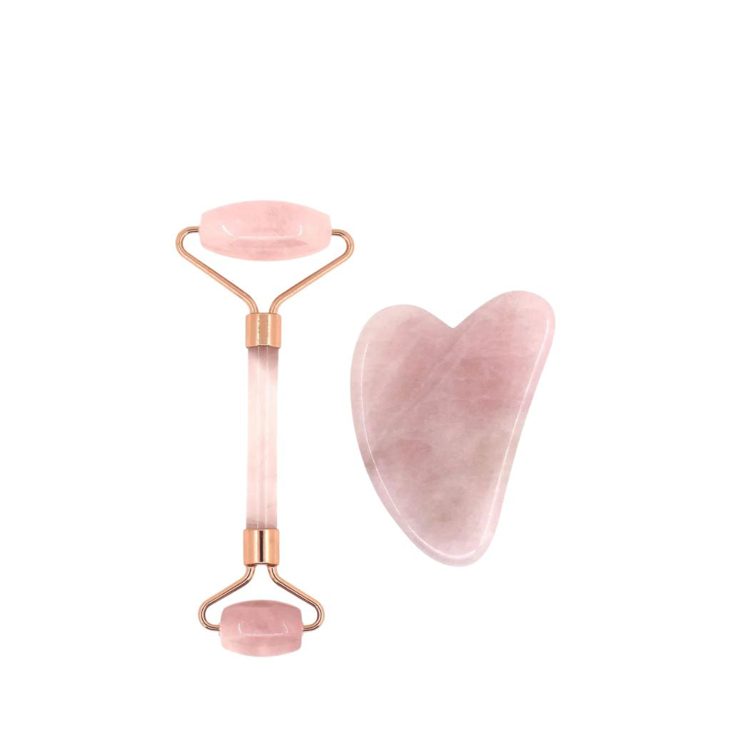 Relaxus Beauty Rose Quartz Roller & Gua Sha Facial Massage Set - Zennkai